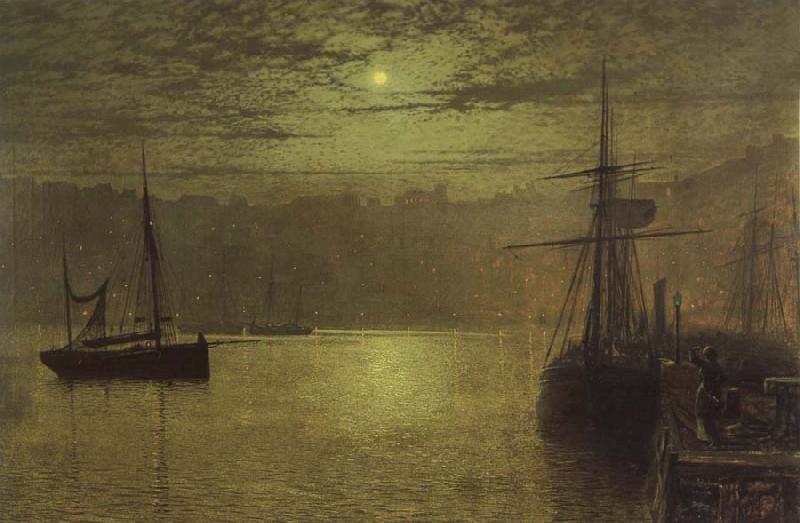 Atkinson Grimshaw Lights in the Harbour Germany oil painting art
